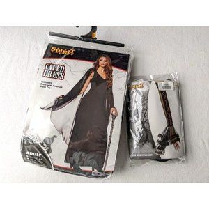2 Lot Women's Halloween Costume‎ Caped Dress Bell Gloves Size 4-8 Spirit Gothic